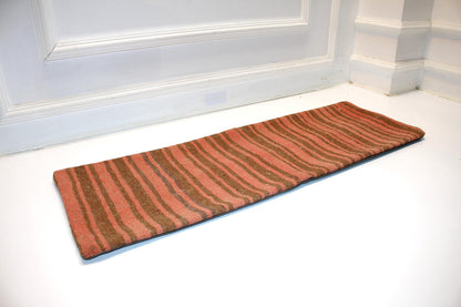 Striped Kilim Lumbar Pillow Cover | Rose Clay & Olive Bench Decor (12x36 in)