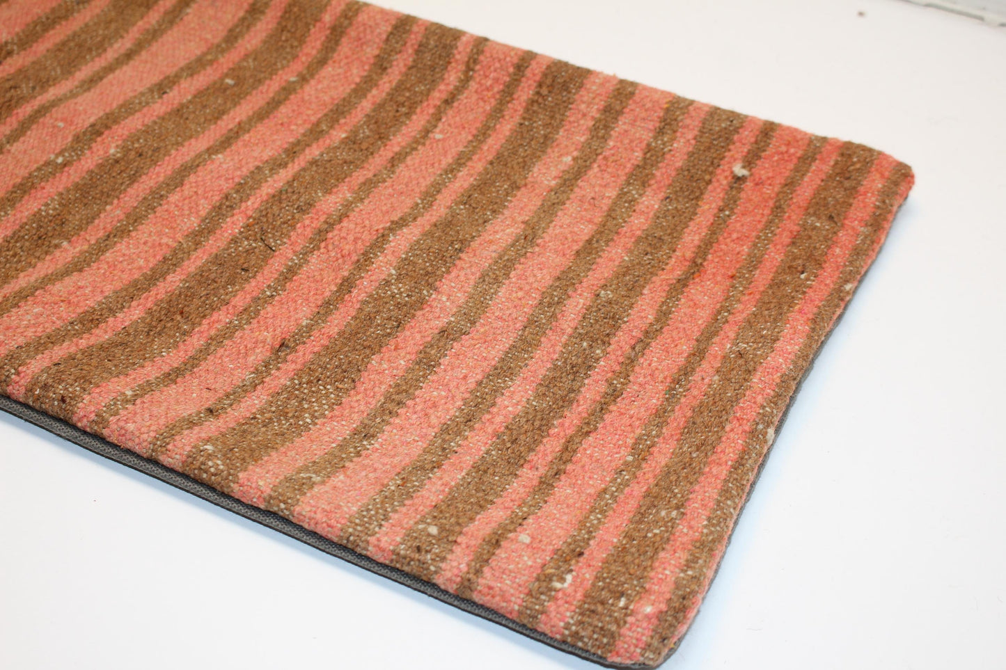 Striped Kilim Lumbar Pillow Cover | Rose Clay & Olive Bench Decor (12x36 in)