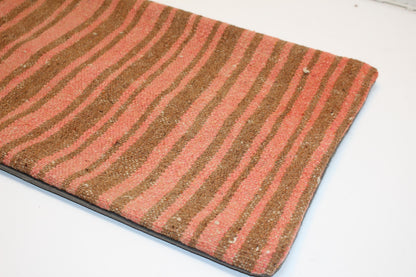 Striped Kilim Lumbar Pillow Cover | Rose Clay & Olive Bench Decor (12x36 in)