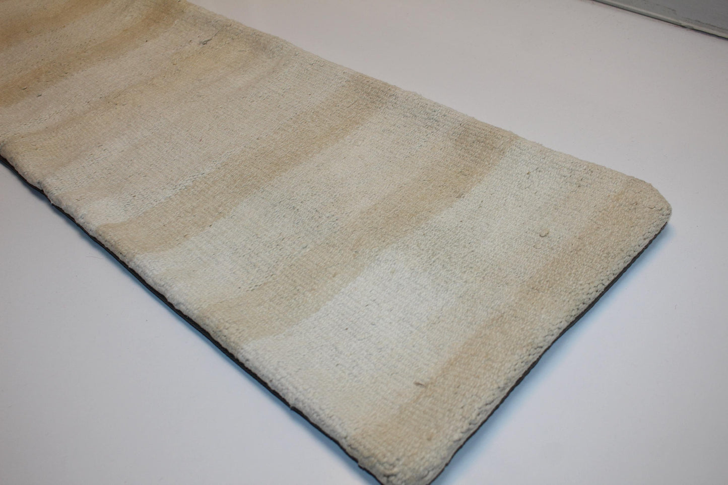 Handmade Neutral Striped Kilim Pillow Cover | Wool Turkish Lumbar Cushion (12x36 in)