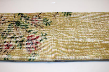 Floral Kilim Lumbar Pillow | Yellow Turkish Rug Cushion (12x36 in)