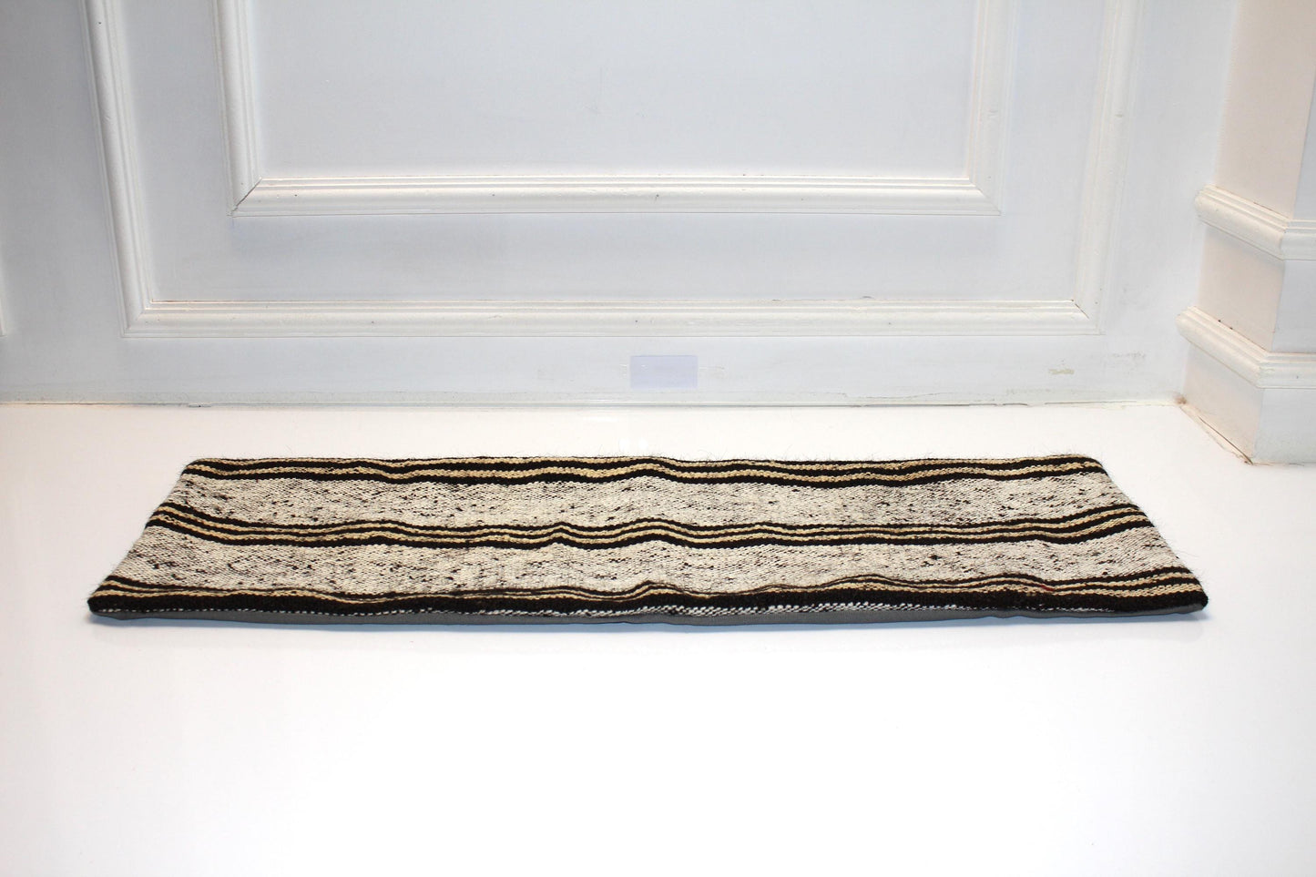Black & Cream Striped Kilim Lumbar Pillow Cover | Turkish Rug, Upcycled (12x36 in)