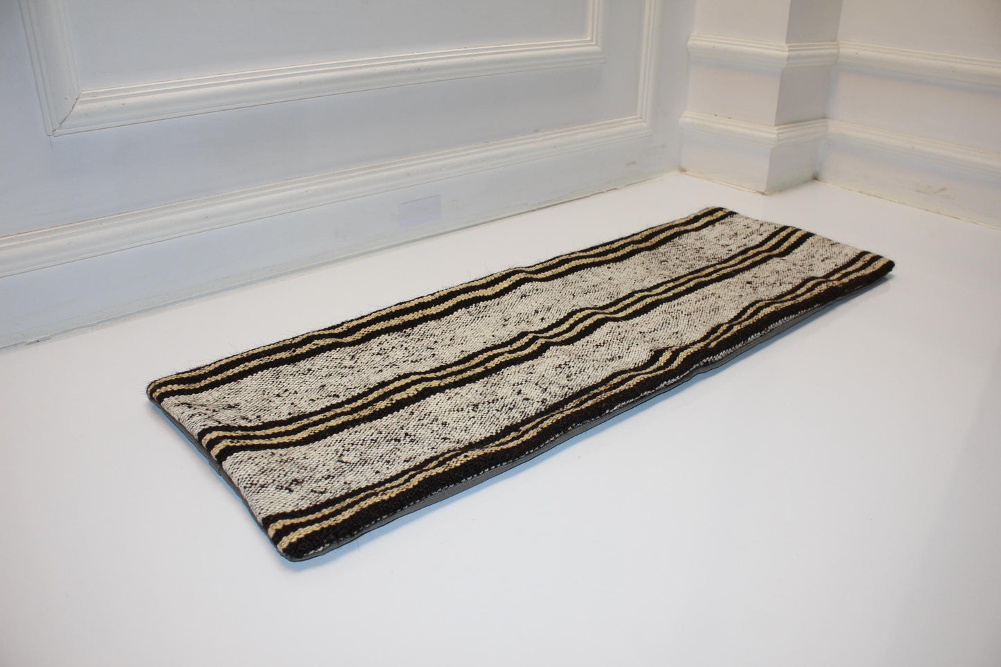 Black & Cream Striped Kilim Lumbar Pillow Cover | Turkish Rug, Upcycled (12x36 in)