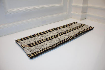 Black & Cream Striped Kilim Lumbar Pillow Cover | Turkish Rug, Upcycled (12x36 in)