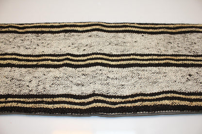 Black & Cream Striped Kilim Lumbar Pillow Cover | Turkish Rug, Upcycled (12x36 in)