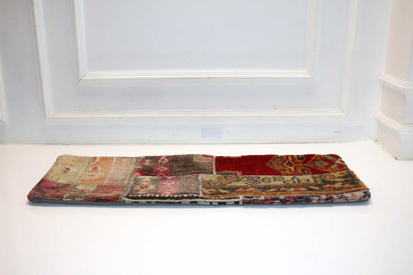 Patchwork Kilim Lumbar Pillow Cover | Vintage Wool Rug, Handmade (12x36 in)