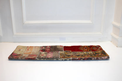 Patchwork Kilim Lumbar Pillow Cover | Vintage Wool Rug, Handmade (12x36 in)