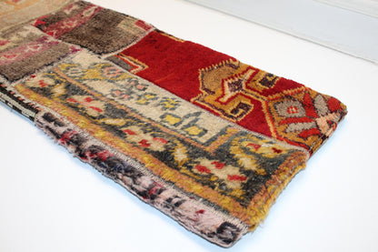 Patchwork Kilim Lumbar Pillow Cover | Vintage Wool Rug, Handmade (12x36 in)