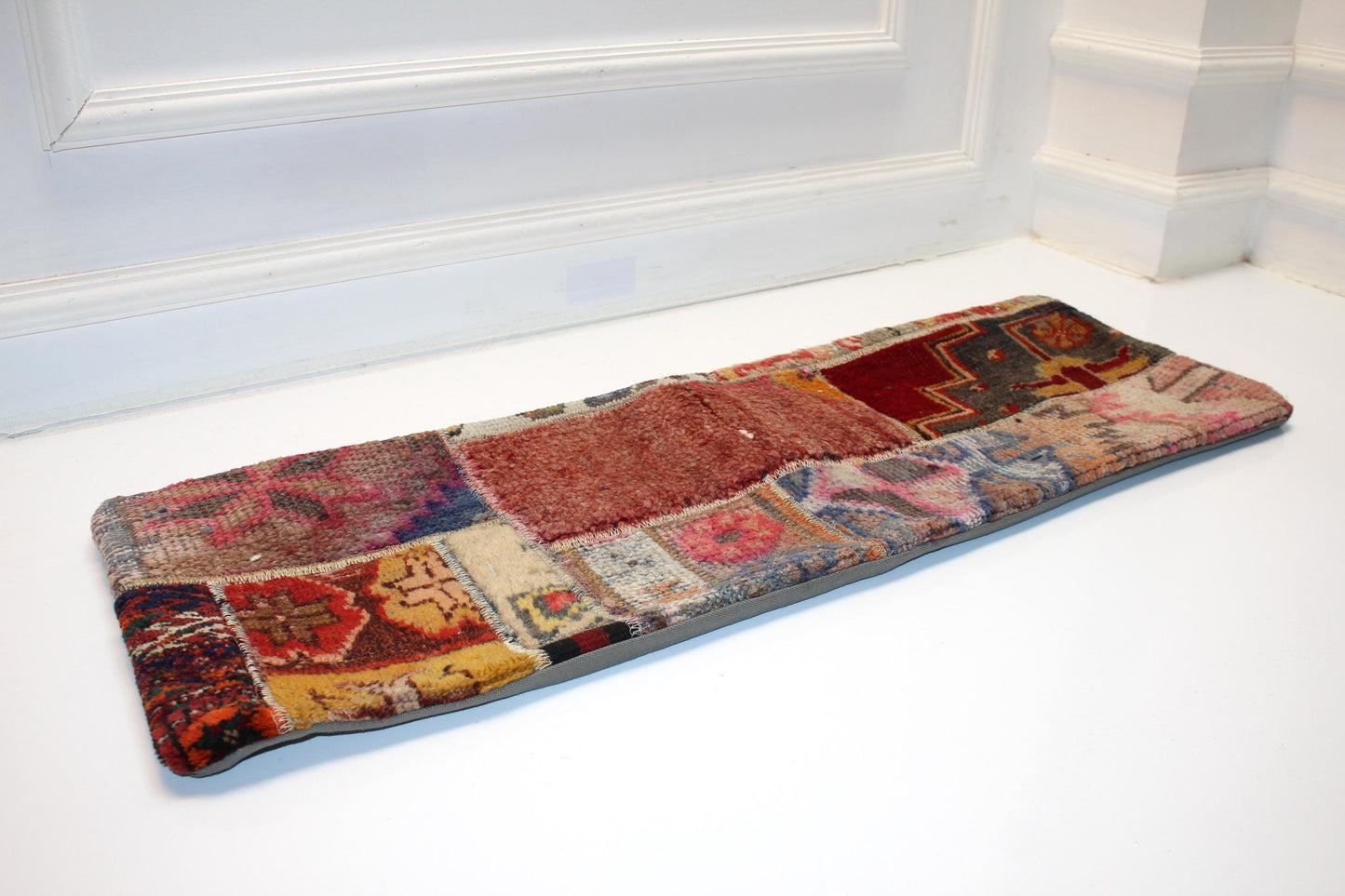 Patchwork Kilim Lumbar Pillow | Vintage Wool Bench Cushion (12x36 in)