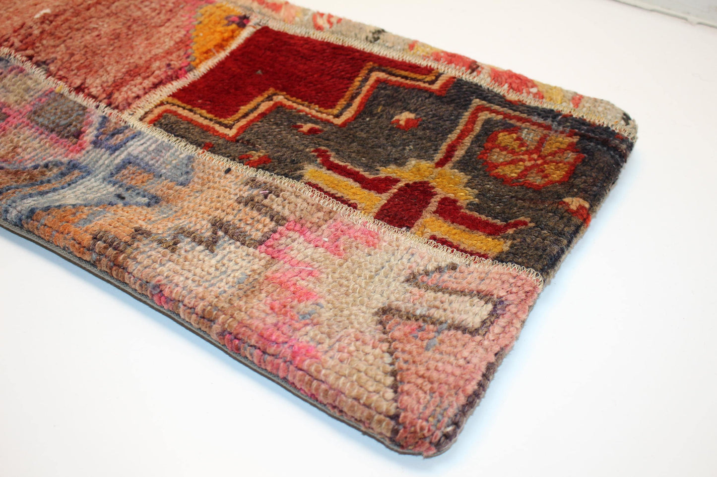 Patchwork Kilim Lumbar Pillow | Vintage Wool Bench Cushion (12x36 in)