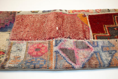 Patchwork Kilim Lumbar Pillow | Vintage Wool Bench Cushion (12x36 in)