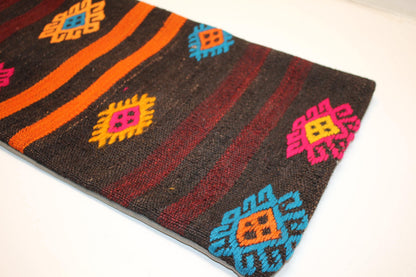 Tribal Kilim Lumbar Pillow | Vintage Wool Bench Cushion, 12x48 inch