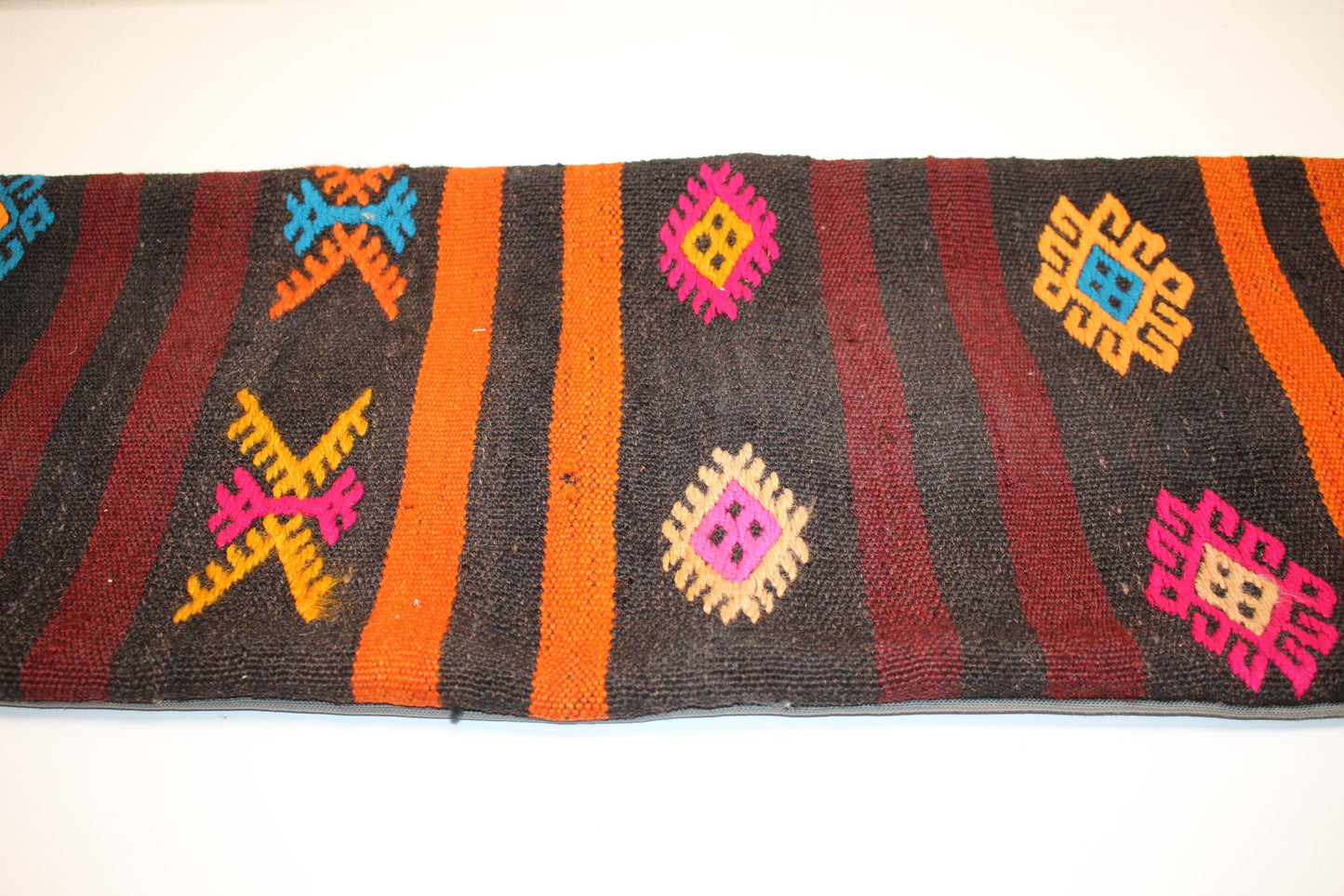 Tribal Kilim Lumbar Pillow | Vintage Wool Bench Cushion, 12x48 inch