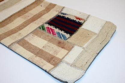 Handmade Kilim Lumbar Pillow Cover | Patchwork Wool Cushion (12x36 in)