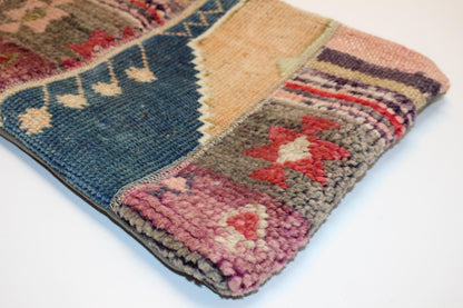 Handmade Patchwork Kilim Lumbar Pillow Cover | Vintage Wool Bench Cushion (12x36 in)