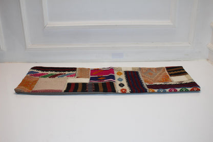 Patchwork Kilim Lumbar Pillow Cover | Tribal Wool Bench Decor (12x36 in)