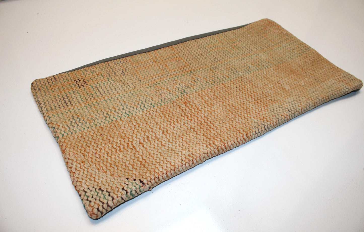 Vintage Turkish Kilim Lumbar Pillow, Beige Green Boho Cushion, 12x24