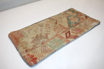 Vintage Turkish Rug Lumbar Pillow – Pastel Floral Kilim Cushion (12x24 inch)