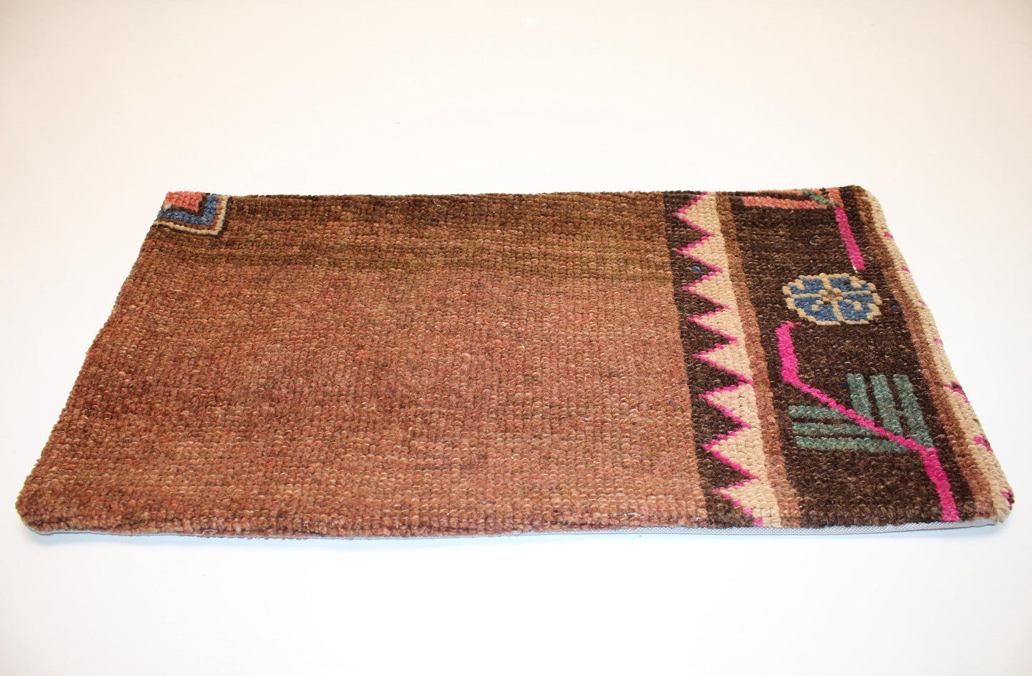 Handmade Kilim Pillow Cover, Brown Pink Tribal Design, 12x24 inch