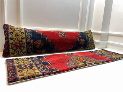 Set of 2 -Vintage Turkish Rug Lumbar Pillow Set: Handmade Kilim Cushions 12x48 Inch