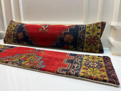 Set of 2 -Vintage Turkish Rug Lumbar Pillow Set: Handmade Kilim Cushions 12x48 Inch