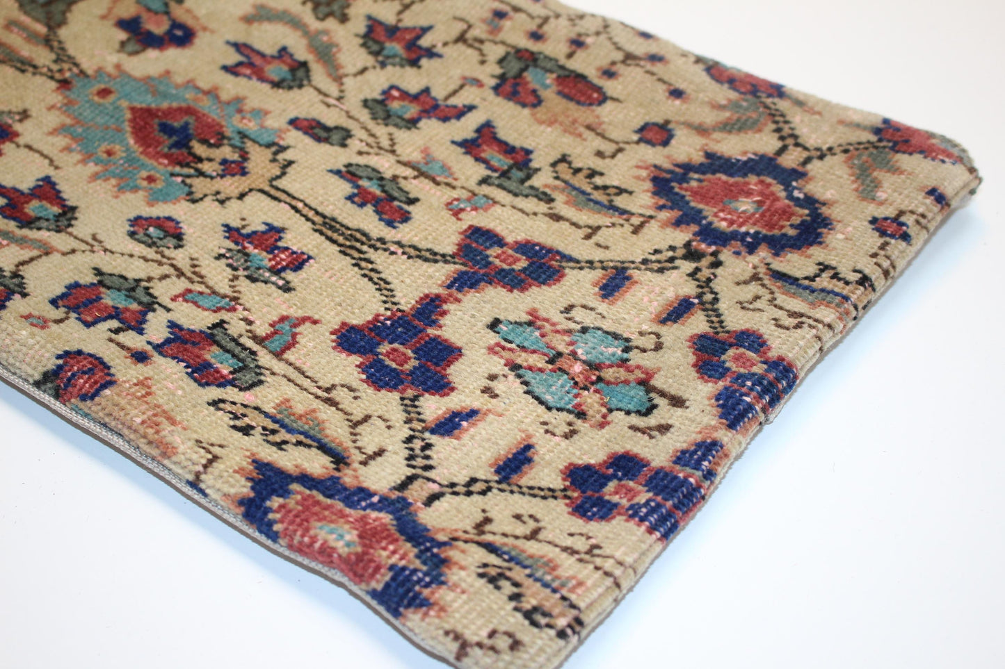 Vintage Turkish Rug Lumbar Pillow • Floral Kilim Throw Cover 12x24