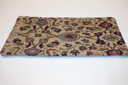 Vintage Turkish Rug Lumbar Pillow • Floral Kilim Throw Cover 12x24