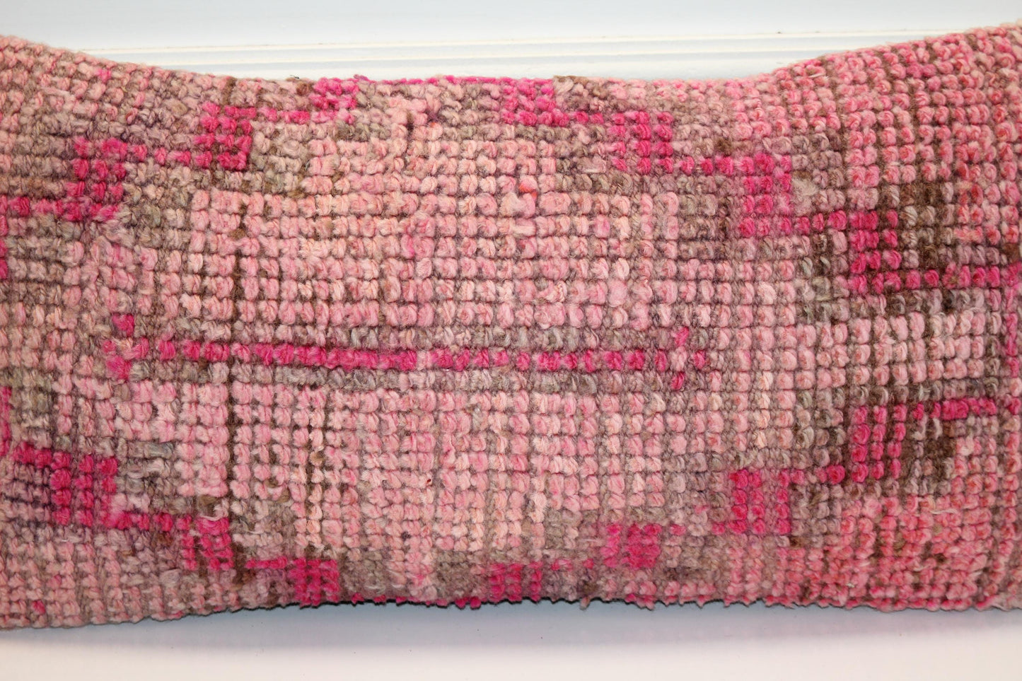 Vintage Turkish Rug Lumbar Pillow • Rose Pink Kilim Pillow Cover (12x24 inch)