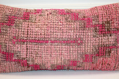 Vintage Turkish Rug Lumbar Pillow • Rose Pink Kilim Pillow Cover (12x24 inch)