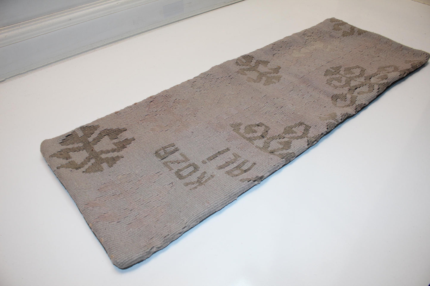 Vintage Turkish Kilim Lumbar Pillow, Soft Grey Tribal Woven Cushion (12x36 in)