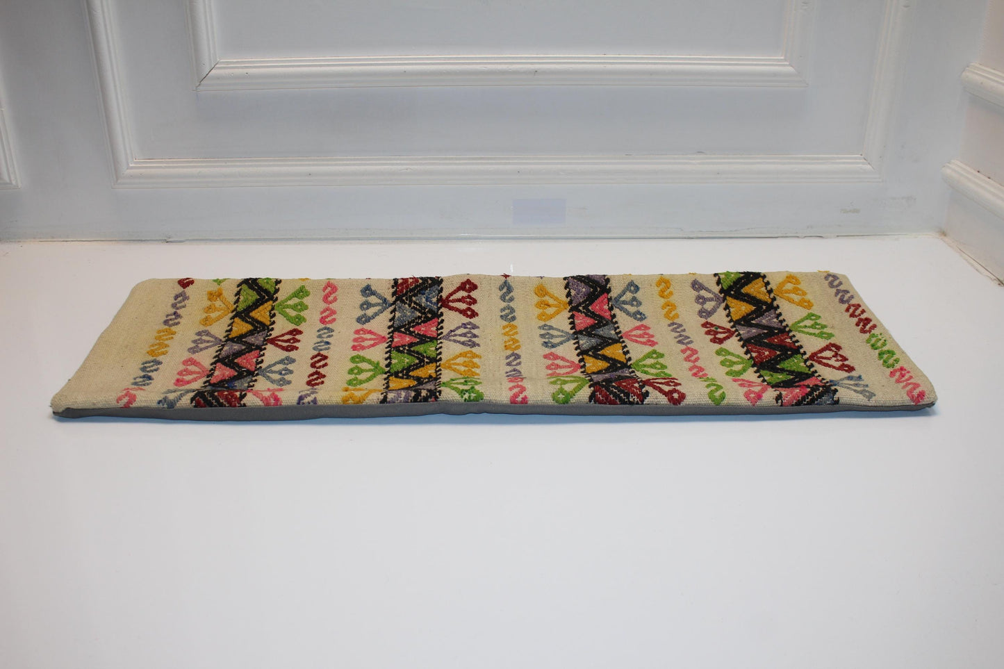 Vintage Turkish Kilim Lumbar Pillow Cover, Tribal Stripe Cushion (12x36 in)