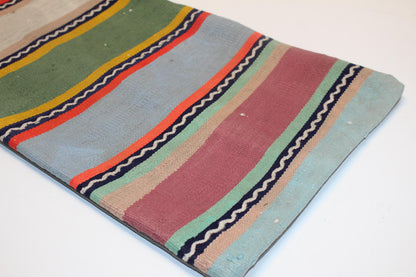Vintage Turkish Kilim Lumbar Pillow Cover, Striped Boho Cushion (12x36 in)
