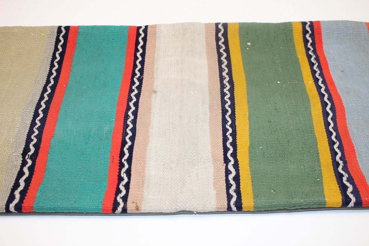 Vintage Turkish Kilim Lumbar Pillow Cover, Striped Boho Cushion (12x36 in)