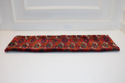 Vintage Turkish Persian Kilim Lumbar Pillow, Red Tribal Woven Cushion(12x36 in)
