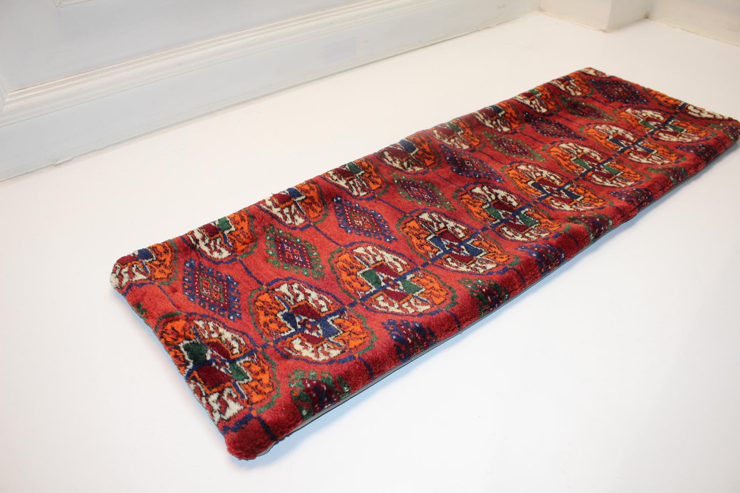 Vintage Turkish Persian Kilim Lumbar Pillow, Red Tribal Woven Cushion(12x36 in)