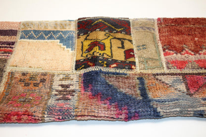 Vintage Turkish Kilim Lumbar Pillow Cover, Boho Patchwork Cushion (12x36 inch)