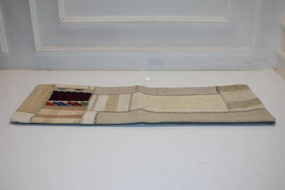 Vintage Turkish Rug Lumbar Pillow Cover, Cream Kilim Patchwork, Boho Bench Cushion (12x36 inch)