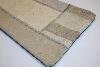 Vintage Turkish Rug Lumbar Pillow Cover, Cream Kilim Patchwork, Boho Bench Cushion (12x36 inch)