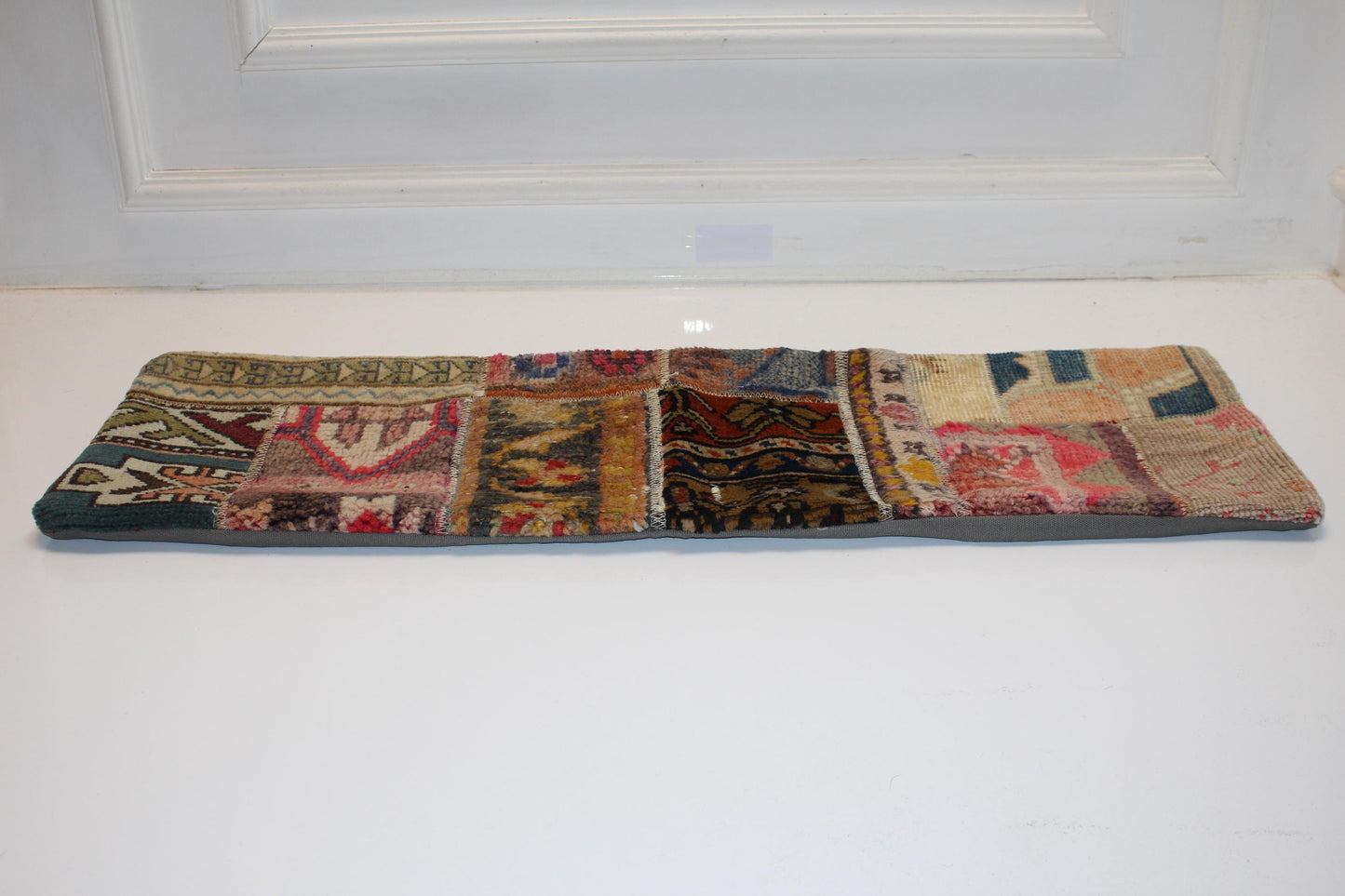 Vintage Kilim Lumbar Pillow Cover, Turkish Rug Patchwork, 12x36 inch