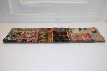 Vintage Kilim Lumbar Pillow Cover, Turkish Rug Patchwork, 12x36 inch