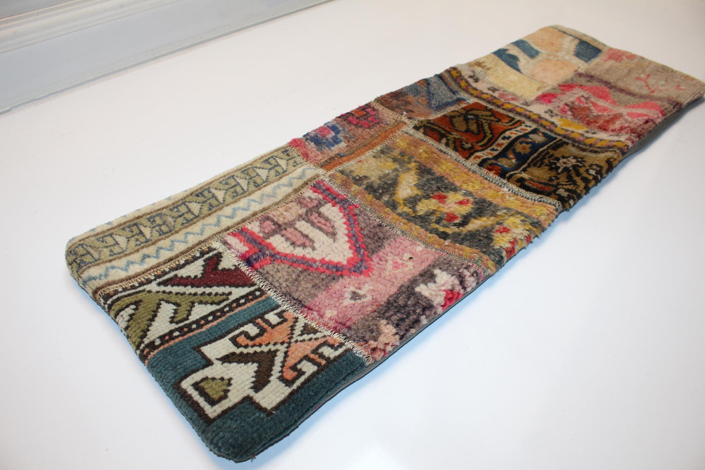 Vintage Kilim Lumbar Pillow Cover, Turkish Rug Patchwork, 12x36 inch