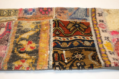 Vintage Kilim Lumbar Pillow Cover, Turkish Rug Patchwork, 12x36 inch