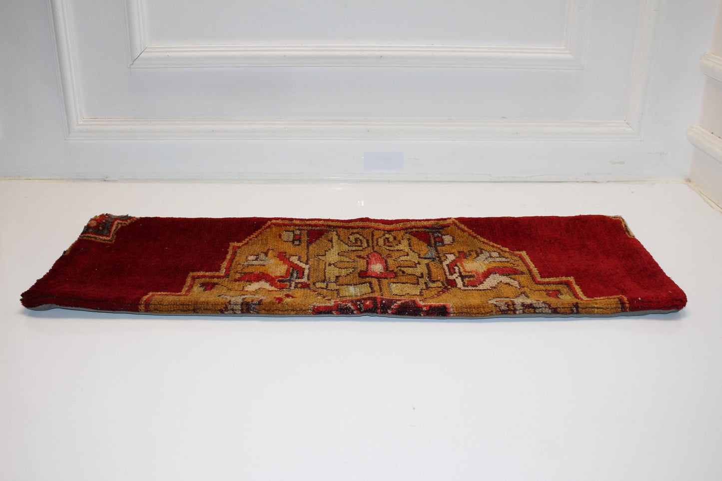 Vintage Turkish Kilim Lumbar Pillow Cover, Red Mustard Woven Rug, 12x36