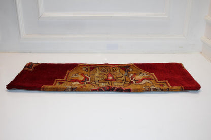 Vintage Turkish Kilim Lumbar Pillow Cover, Red Mustard Woven Rug, 12x36