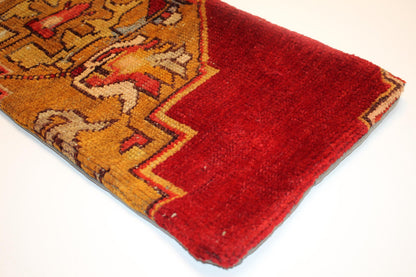 Vintage Turkish Kilim Lumbar Pillow Cover, Red Mustard Woven Rug, 12x36
