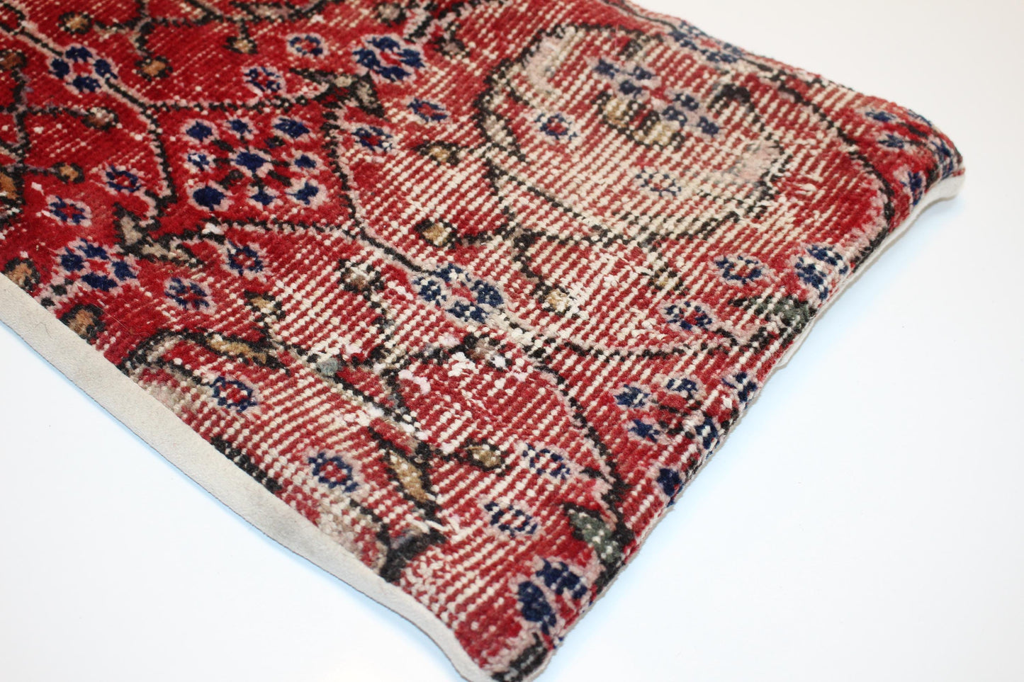 Vintage Turkish Rug Pillow, Red Floral Kilim Lumbar Cushion (12x24 inch)