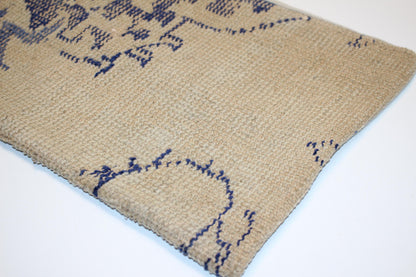 Vintage Turkish Kilim Pillow Cover, Beige Navy Floral Cushion (12x24 inch)