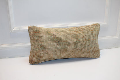 Vintage Beige Kilim Pillow Cover, Turkish Rug Cushion, 12x24 inch