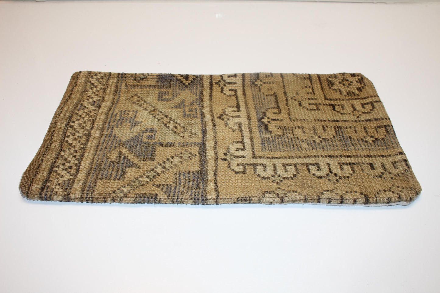 Handmade Kilim Pillow Cover, Brown Beige Geometric Cushion, 12x24 inch