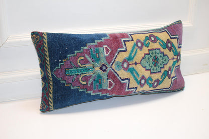Handmade Turkish Kilim Pillow Cover, Boho Decor 12x24 inch